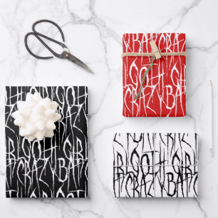 Bat Crazy Goth Girl Gothic Scratchy Horror Text Wrapping Paper Sheet