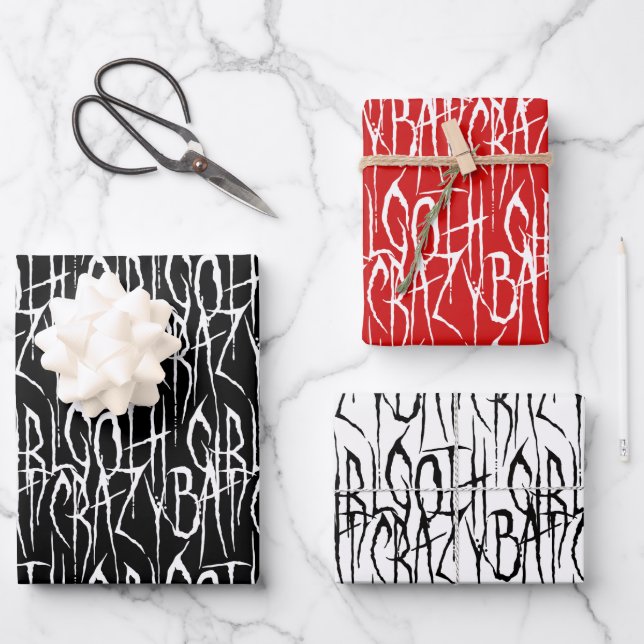 Bat Crazy Goth Girl Gothic Scratchy Horror Text Wrapping Paper Sheet (Front)