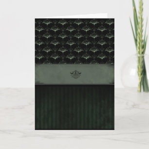 Bat Damask Card - Dark Moss