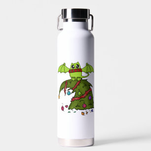 Bat Dragon Cat on Christmas Tree Water Bottle
