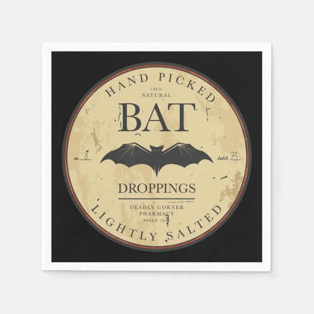 Bat Droppings Vintage Halloween Label Napkin (Front)