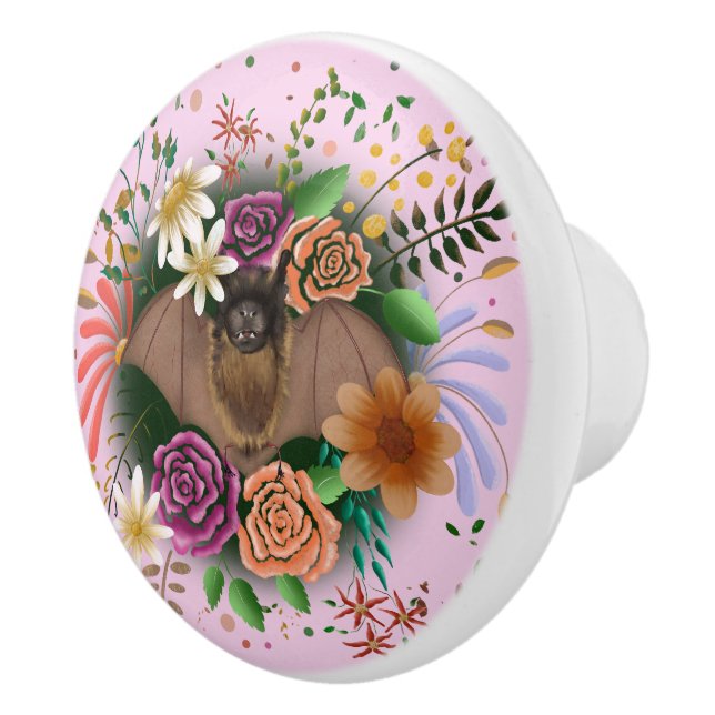 Bat Flowers Floral Botanical  Ceramic Knob (Right)
