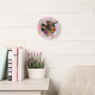 Bat Flowers Floral Botanical Round Clock