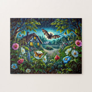 Bat Flying in the Garden at Night Jigsaw Puzzle
