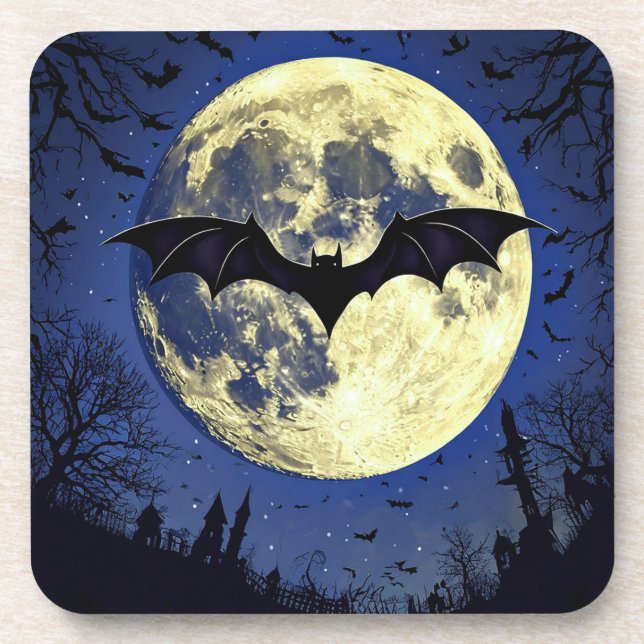 Bat Flying Over Moonlit Sky Coaster (Front)