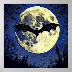 Bat Flying Over Moonlit Sky Poster