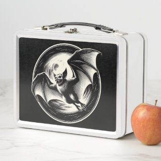 Bat Flying with Moon Behind Goth Horror Metal Lunch Box