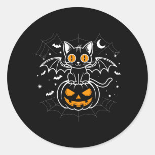 Bat Halloween _ Black Cat Bat Wings Spooky Cat Classic Round Sticker