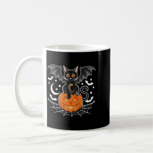 Bat Halloween _ Black Cat Bat Wings Spooky Cat Coffee Mug