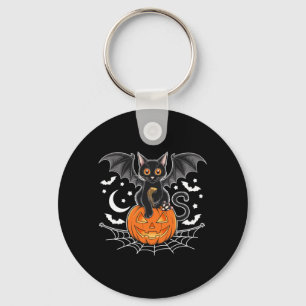 Bat Halloween _ Black Cat Bat Wings Spooky Cat Key Ring