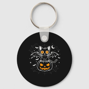 Bat Halloween _ Black Cat Bat Wings Spooky Cat Key Ring