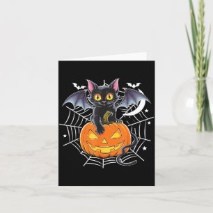 Bat Halloween _ Black Cat Bat Wings Spooky Cat Men Card