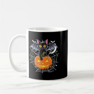 Bat Halloween _ Black Cat Bat Wings Spooky Cat Men Coffee Mug