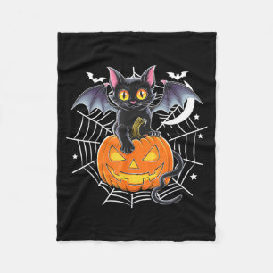 Bat Halloween _ Black Cat Bat Wings Spooky Cat Men Fleece Blanket