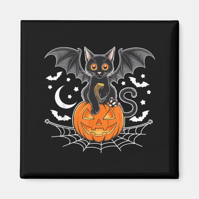 Bat Halloween _ Black Cat Bat Wings Spooky Cat Men Magnet (Front)