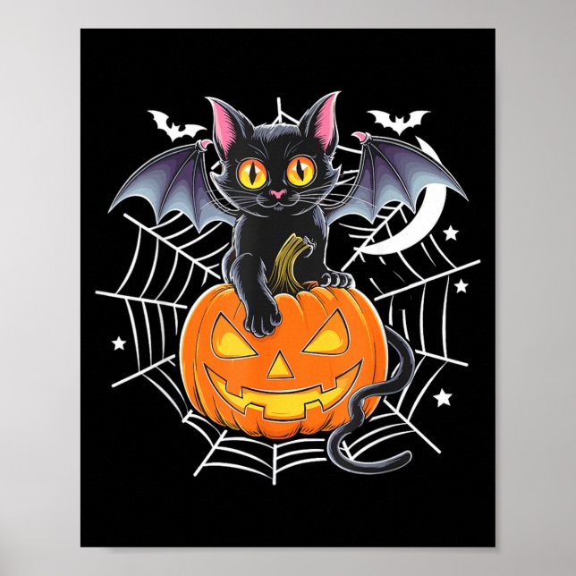 Bat Halloween _ Black Cat Bat Wings Spooky Cat Men Poster (Front)