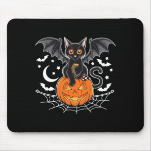 Bat Halloween _ Black Cat Bat Wings Spooky Cat Mouse Mat