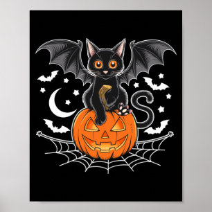 Bat Halloween _ Black Cat Bat Wings Spooky Cat Poster