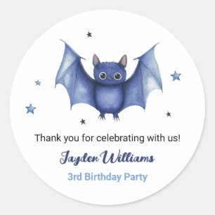 Bat Halloween Kids 3rd Birthday Party Thank You Classic Round Sticker