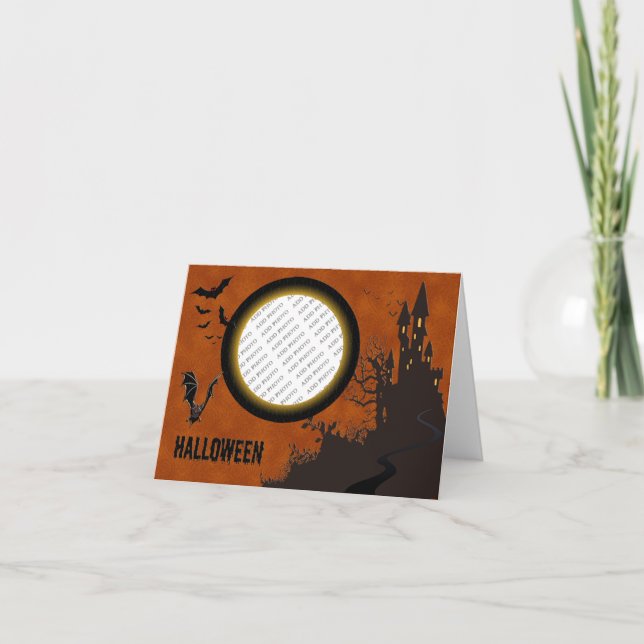 Bat, Haunted House Photo Frame and Orange Sky Card (Front)