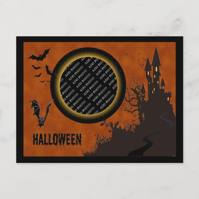 Bat, Haunted House Photo Frame and Orange Sky Postcard (Front)