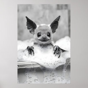 Bat in Bathtub Print, Funny Bathroom Animal Art Poster