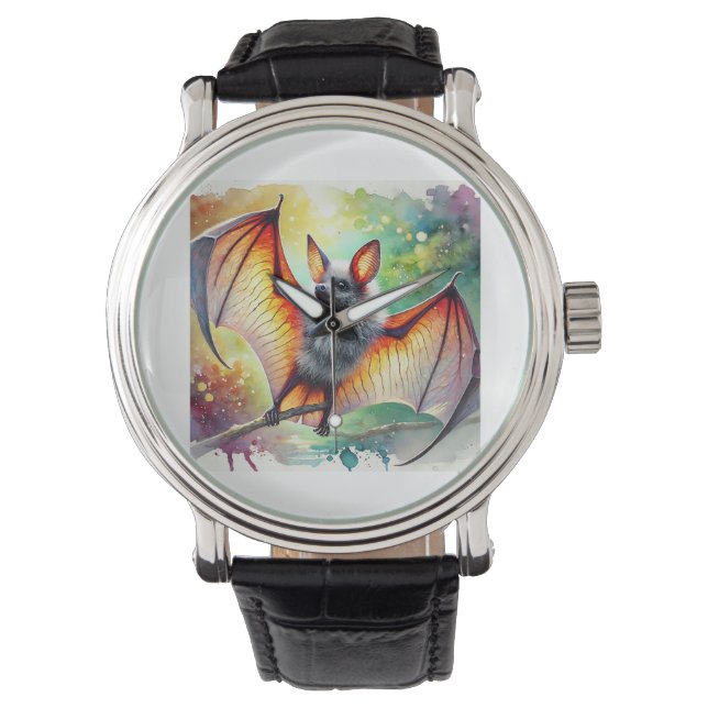 Bat in Flight 200824AREF114 - Watercolor Watch (Front)