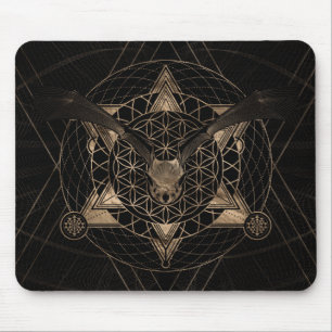 Bat in Sacred Geometry - Black and Gold Mouse Mat