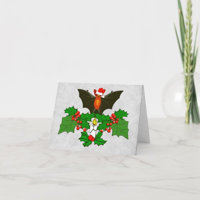 Bat In The Holly Holiday Card (Front)
