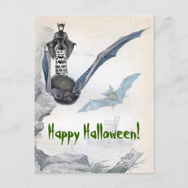 Bat Lady Happy Halloween Postcard (Front)