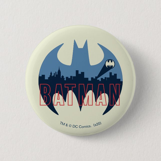 Bat Logo With Gotham & Bat Signal 6 Cm Round Badge (Front)
