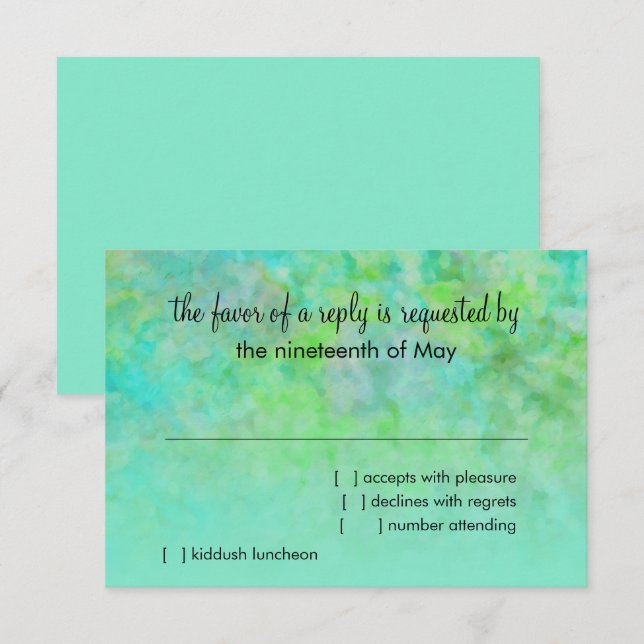 Bat Mitzvah Abstract Design in Aqua RSVP Card (Front/Back)