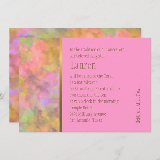 Bat Mitzvah Abstract Design in Pink Invitation (Front/Back)