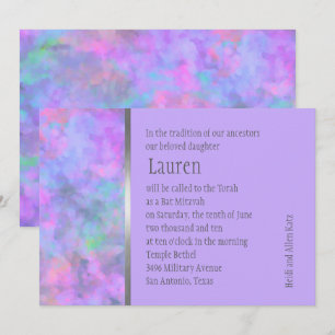 Bat Mitzvah Abstract Purple Pink Blue Silver Invitation