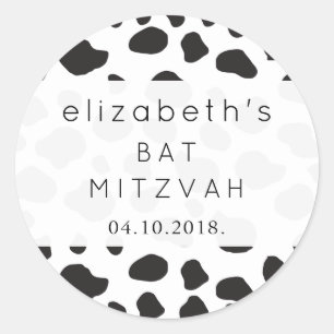 Bat Mitzvah - Animal Print, Cow Print - Black Classic Round Sticker