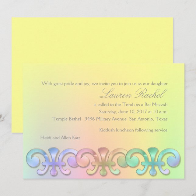 Bat Mitzvah Any Colour Background Invitation (Front/Back)