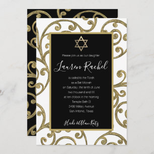 Bat Mitzvah Any Colour Gold Scroll Design Invitation