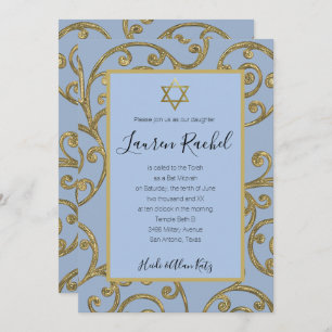 Bat Mitzvah Any Colour Gold Scroll Design Invitation