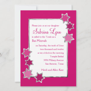 Bat Mitzvah Any Colour White Centre Silver Stars Invitation