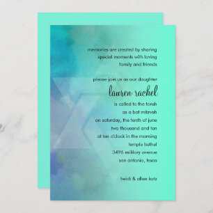 Bat Mitzvah Aqua and Blue Star of David Invitation