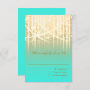 Bat Mitzvah Aqua Green and Gold Sparkly Lights RSVP Card