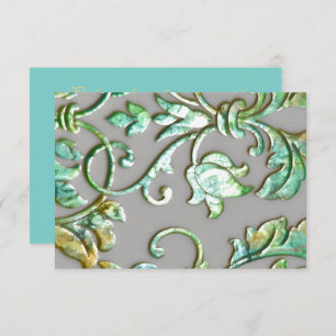 Bat Mitzvah Aqua Green Gold and Grey Damask RSVP Card