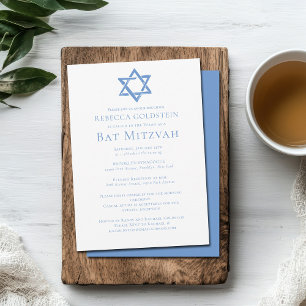 Bat Mitzvah Artistic Blue Star of David Party Invitation