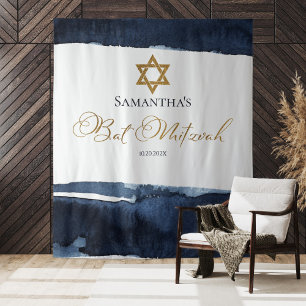 Bat Mitzvah Backdrop Blue Watercolor Abstract Tapestry