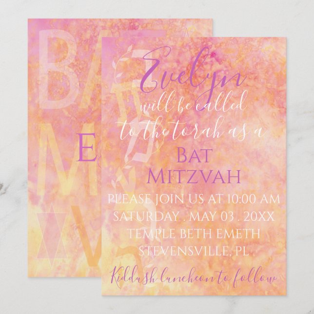 Bat Mitzvah Bar Mitzvah Flowery Subtle Invitation (Front/Back)