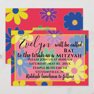 Bat Mitzvah Bar Mitzvah Groovy Flower Invitation