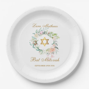 Bat Mitzvah, Bar Mitzvah Watercolor Floral Paper Plate