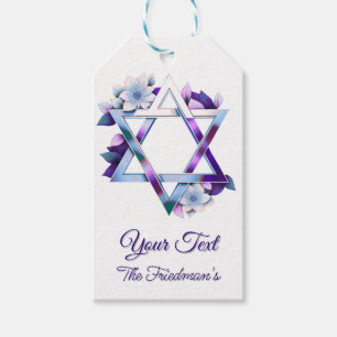 Bat Mitzvah Beautiful Floral Star of David thank Gift Tags