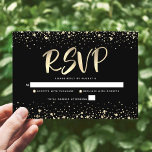 Bat Mitzvah Black Gold Foil Glitter Script Modern RSVP Card<br><div class="desc">Be proud, rejoice and showcase this milestone of your favourite Bat Mitzvah! Include this stunning, modern, personalised RSVP insert card for your event. Graphic faux gold foil calligraphy script and confetti overlay a rich, dramatic, black background. Personalise the custom text with the “reply by” date. Matching and coordinating invites, address...</div>