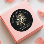 Bat Mitzvah Black Gold Foil Tree of Life Script Classic Round Sticker<br><div class="desc">Be proud, rejoice and showcase this milestone of your favourite Bat Mitzvah! Use this fun, sophisticated, personalised sticker to add to her special day. A graphic faux gold foil tree with sparkly Star of David and dot “leaves”, along with gold foil calligraphy script, overlays a rich, sophisticated, black background. Personalise...</div>
